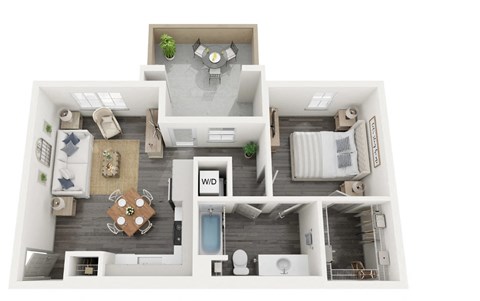 Floor plan for 1 bed, 1 bath, 605 sqft